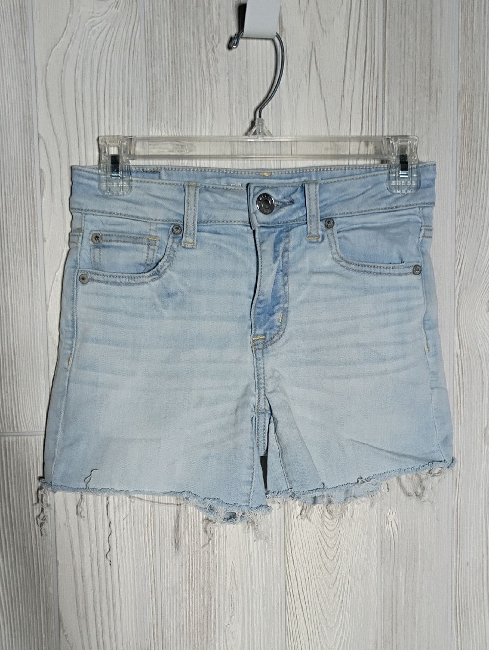 AEO Light Wash Frayed Hem Shorts